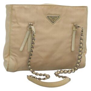 Authentic PRADA Chain Shoulder Bag Nylon Ivory Silver